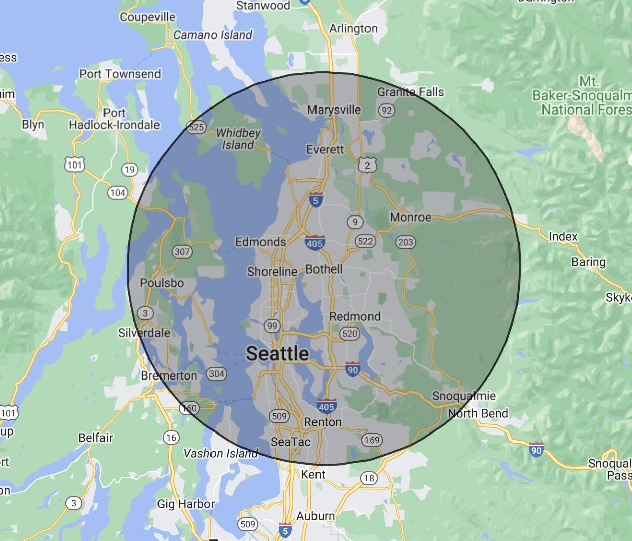 service area map Lifetime Flat Roofs Seattle